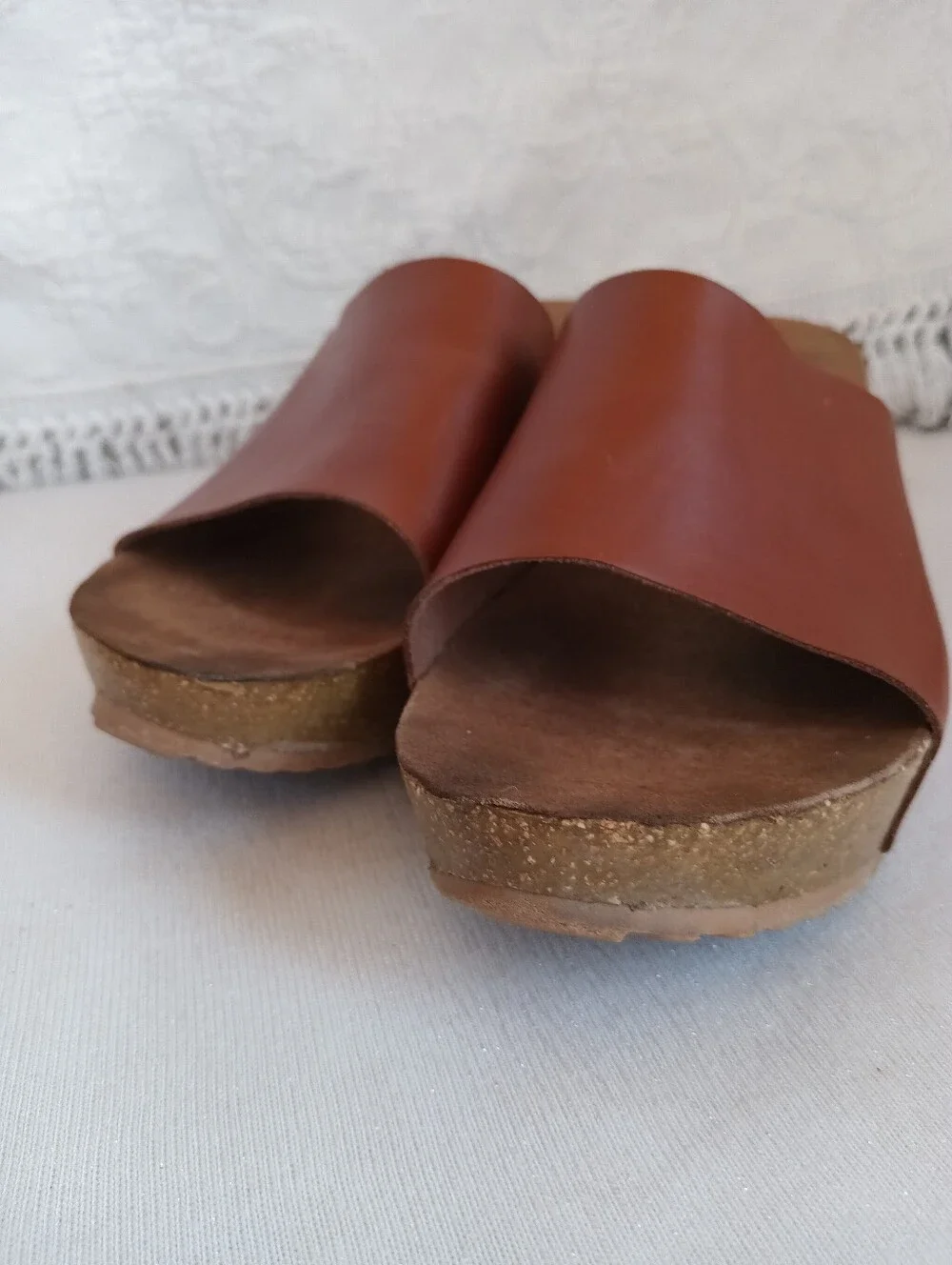 Brown Wedge Slide Sandals Platform Cork-Look Heel Retro Boho Cheap Summer Shoes